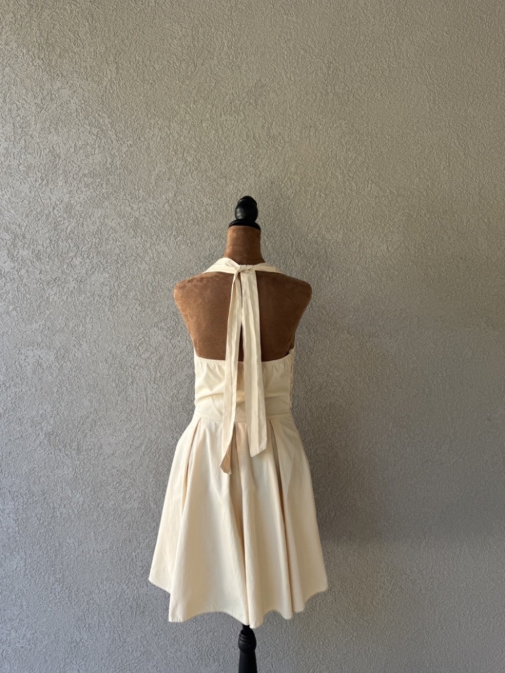 Cream Halter Fit & Flare Mini Dress | Deep V Neck | Feminine Coquette Dress - Picture 2 of 7